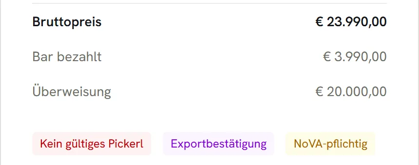 Zahlungsarten auf der Rechnung, die als Beleg an die Kassa gehen