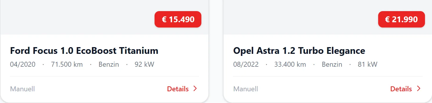 Fahrzeugkarten im eigenen Online-Showroom